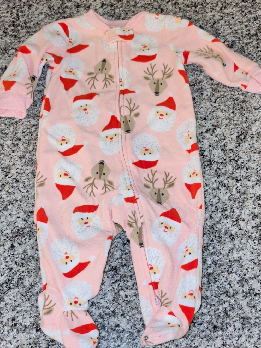 Baby Pink Santa & Reindeer Holiday Footed One-Piece